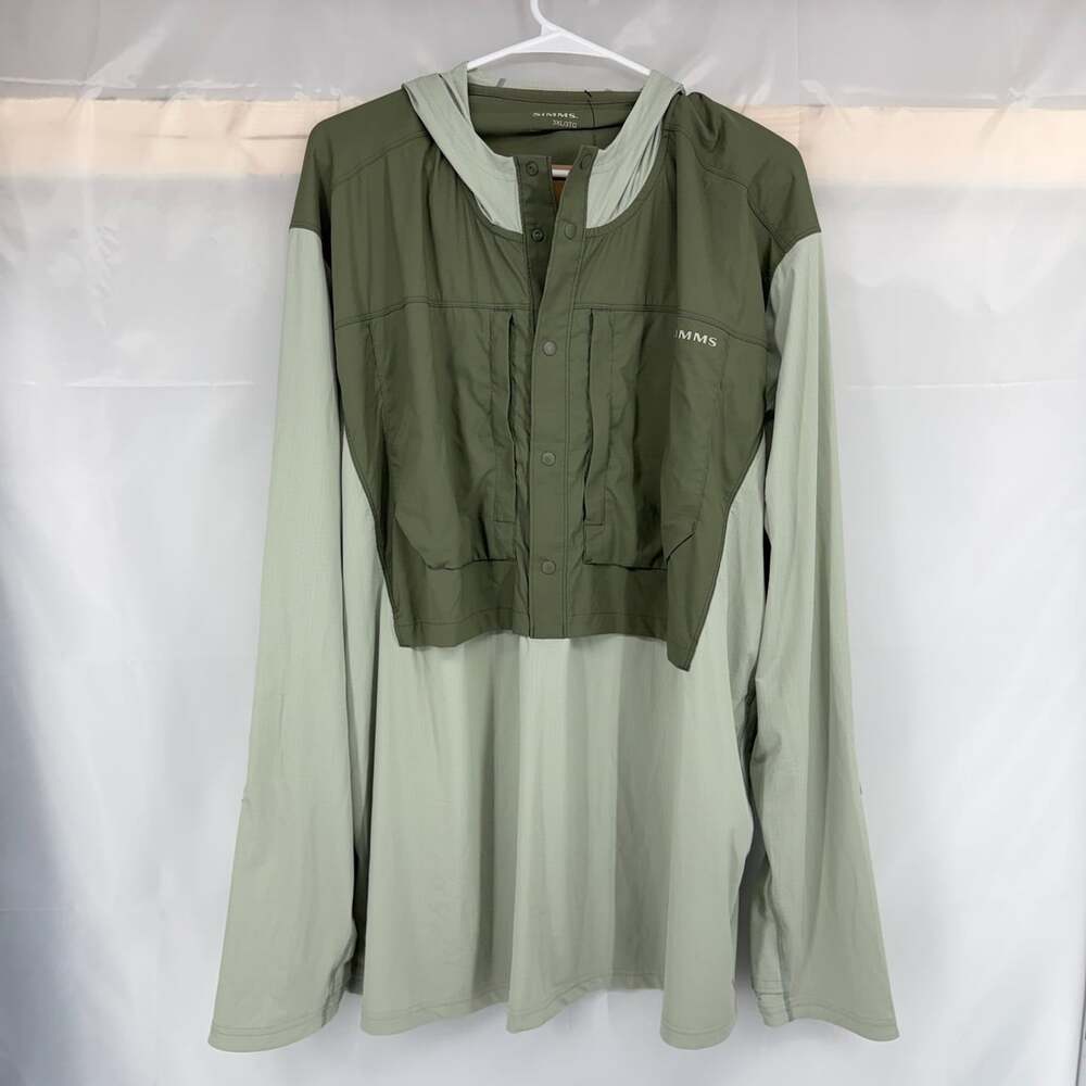 Simms Men 3XL Latitude Bicomp Hoody Fishing Shirt Green Long Sleeve Breathable